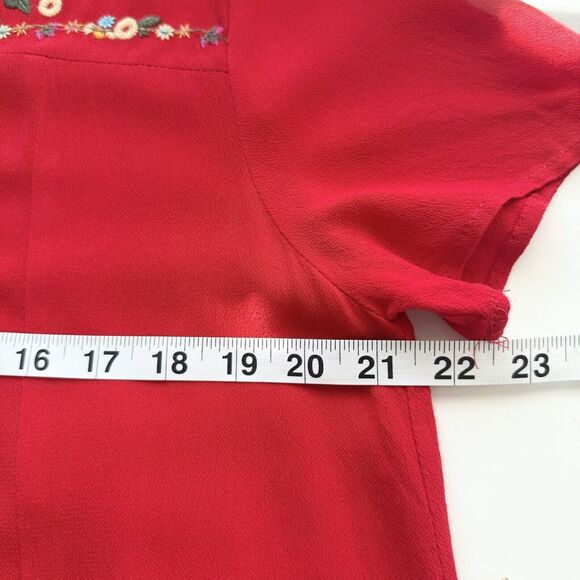 Umgee Mini Tunic Dress Womens Medium Red Embroidered Short Sleeve  Boho Artsy - Picture 9 of 10